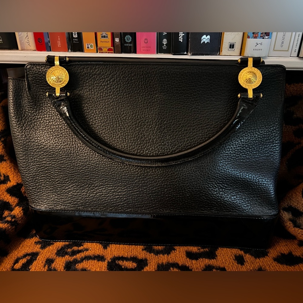 Versace Sunburst Black Leather Handbag Shoulder bag